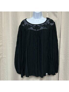 J. Jill Embroidered Long Sleeve Tunic Top Women's Size XL Button Back Black